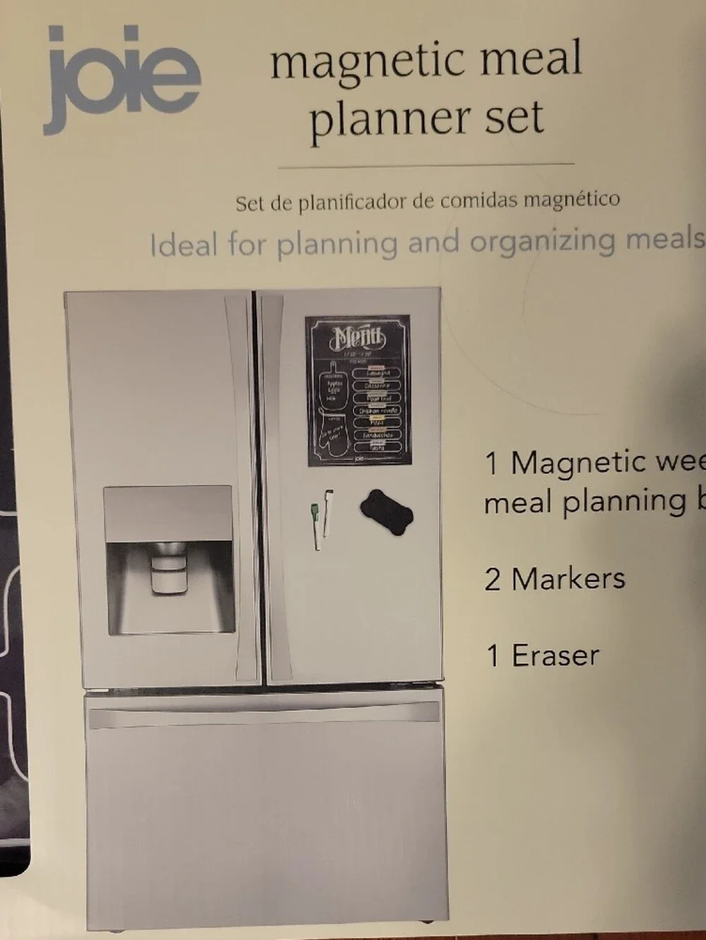 Joie Magnetic Meal Planner Set - Black Chalkboard Style with Cream Frame